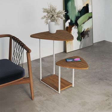 Imagem de Mesal Lateral Cibele Tampo Esfiha Ferro Branco Tampo Freijó