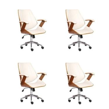 Imagem de Kit 4 Cadeiras para Escritório Presidente Bergen Baixa 3331 Branco