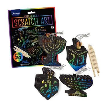 Imagem de Rite Lite Chanukah Scratch Art, perfeito presente de Hanukkah para crianças, kit de arte Hanukkah, acessórios Hanukkah, kit de artes e artesanato Hanukkah – vem com 24 cartas Menorah e Dreidel