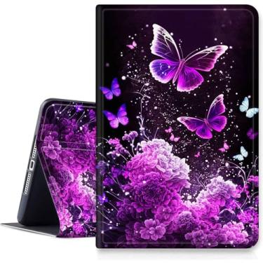 Imagem de Capa para tablet Samsung Galaxy Tab A9 Plus/A9+ 11 polegadas 2023, capa fina com suporte para visualização em vários ângulos para modelo SM-X210/X216/X218, despertar/hibernar, borboletas roxas
