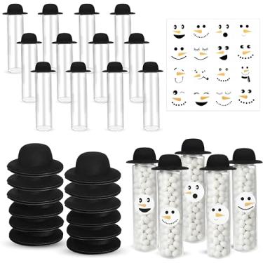 Imagem de Blushtier Conjunto de 24 tubos de doces de boneco de neve de Natal com cartão e acessórios decorativos, presente de véspera de Natal, lembrancinha de festa de Natal, tubos de plástico transparente
