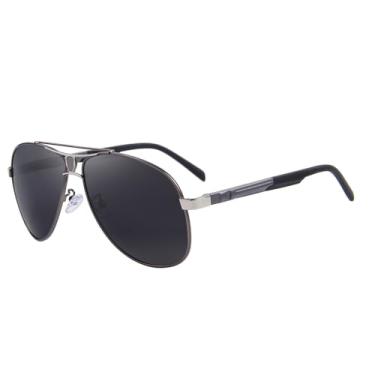 Imagem de Óculos de sol de alumínio polarizado, série de óculos escuros de luxo grandes, Armação cinza/lente preta, Lens Width: 62 Millimeters