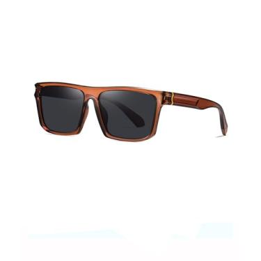 Imagem de Óculos de sol polarizados masculino feminino unissex quadrado escuro óculos de sol moda sunnies condução pesca SY6077, Armação marrom transparente | Lente preta, Normal
