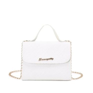 Imagem de Bolsas transversais femininas com corrente com trava magnética, bolsa de ombro feminina, bolsa de ombro em relevo, alça de corrente de ombro removível, Branco, Branca