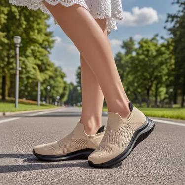 Imagem de Tênis de caminhada feminino, sem cadarço, confortável, antiderrapante, para corrida, tênis de treino antiderrapante, Caqui, 38