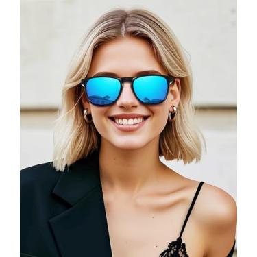 Imagem de Óculos de sol quadrados polarizados femininos masculinos grandes óculos de sol retrô óculos de sol para dirigir SY6013, Armação preta | Lente azul espelhada