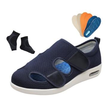 Imagem de Calçado Masculino Ajustável ​​para Diabéticos Para Engordar E Alargar O Verão, Calçado Ortopédico Caminhada Com Capa Articulada Respirável E Com Amortecimento De Ar Largo Edema(Dark blue,47 EU)