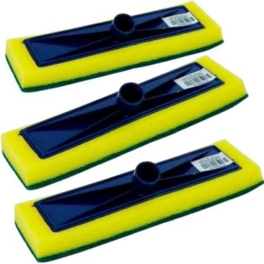 Imagem de Rodo Abrasivo Refil com Esponja, 26 cm, para Limpeza de Pisos, Azulejos e Piscinas, Esfregão, Resistente, 3 Unidades
