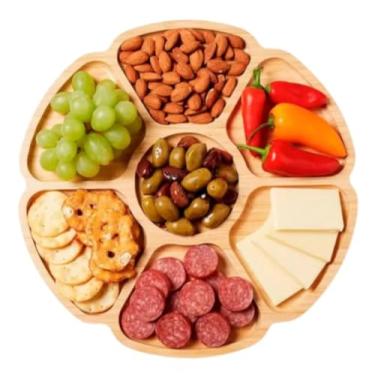 Imagem de Petisqueira Tábua Petisco Tipo Bambu MDF FLOWER 29cm Petisqueira com 7 Divisórias para Frios Churrasco