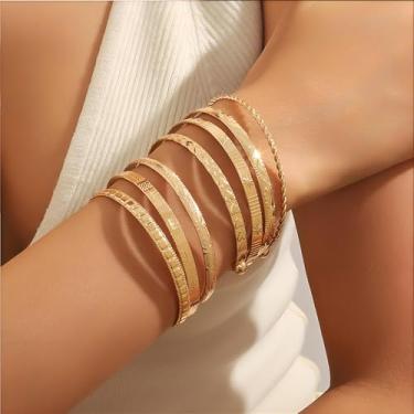 Imagem de Conjunto de pulseiras de ouro para mulheres, banhado a ouro 14 k, multicamadas, empilháveis, berloques elegantes, modernos, minimalistas, texturizados, joias boêmias, presente para mulheres