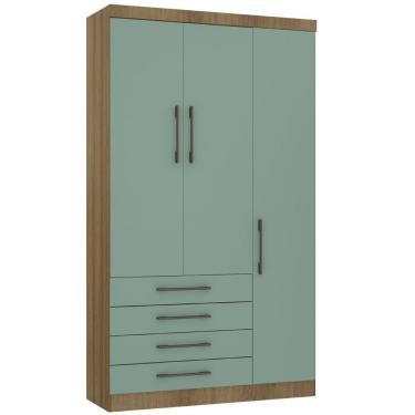 Imagem de Guarda Roupa Modulado 132cm 3 Portas E 4 Gavetas Paris Luciane Móveis Avelã Pf Com Verde Pf
