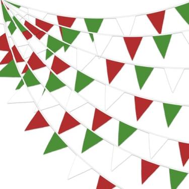 Imagem de Faixa de tecido bandeira de triângulo vermelho branco verde 10 m / 32 m decorações de bandeira de Natal guirlanda de pano para Natal, Itália, aniversário mexicano, chá de bebê, casamento, ano novo