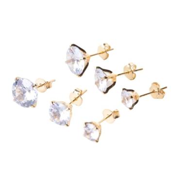 Imagem de Conjunto semijoias Folheada a Ouro 18k Kit Trio Brincos Dourado, 3 Pares Solitário Zircônia Cristal