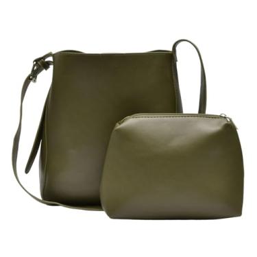 Imagem de Nupouch Bolsa tiracolo grande Calla Milan, bolsa feminina de couro vegano, elegante, bolsa com zíper, conjunto de 2 peças, estilo moderno, Oliva, Grande transversal