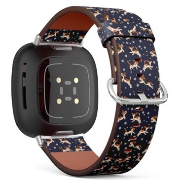 Imagem de Pulseira de relógio de couro de substituição compatível com Fitbit Sense/Sense 2/Versa 4/Versa 3, pulseira de relógio de couro (Beagle Dogs Catch)