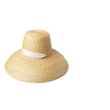 Imagem de Chapéu de sol feminino de verão de aba larga com proteção UV palha de viagem Ha em forma de lâmpada chapéu de sol de cano alto alça branca M 56-58 cm
