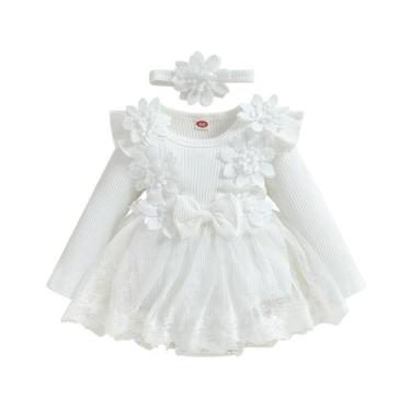 Imagem de Vestido de macacão ZAXARRA Infant Baby Girl Flowers, renda branca 12-1