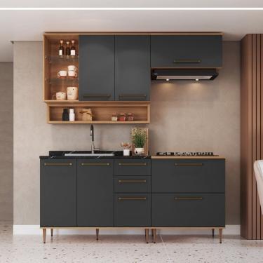 Imagem de Cozinha Modulada 5 Peças com Nicho Decorativo Balcão para Cooktop Isabelle Freijó / Grafite