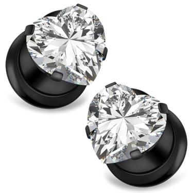 Imagem de Ocptiy 10G-00G Medidor de coração CZ para orelha, aço cirúrgico 316L, acabamento espelhado, alargador, alargador, alargador, alargador, brincos internamente roscados de diamante para mulheres e homens