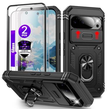 Imagem de YmhxcY Capa para Pixel 10 Pro XL com controle deslizante para câmera, 2 películas de vidro temperado, suporte de anel giratório de 360°, capa protetora de grau militar para Pixel 10 Pro XL 6,8