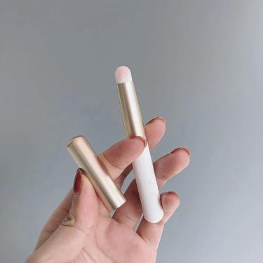 Imagem de 1 pincel de lábio branco moderno com capa conveniente para viagem, mini pincéis de batom de cabeça redonda e alça curta