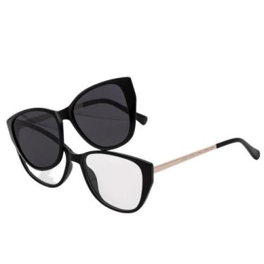 Imagem de Armação Óculos Clipon 2 Em 1 Grau Gatinho Catar Preto - Palas Eyewear
