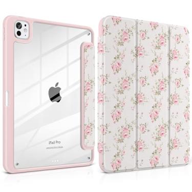 Imagem de Yebiseven Capa para iPad Pro de 11 polegadas (M5 2025 M4 2024) – [Suporte de lápis embutido], à prova de choque e elegante, parte traseira rígida transparente + borda de TPU macio, suporte magnético