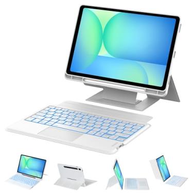 Imagem de Capa com teclado para Samsung Galaxy Tab S10 FE/S9 FE 10,9 polegadas e S9 11 polegadas com suporte flutuante elevado para tablet Galaxy 10,9 polegadas 5G com multi-trackpad, cores retroiluminadas