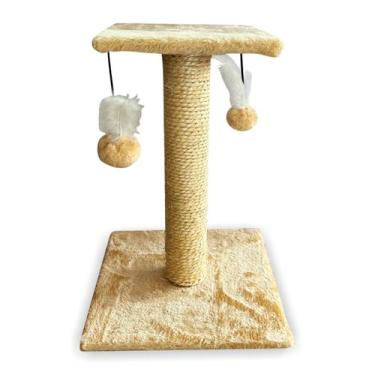 Imagem de Arranhador Para Gatos Poste Sisal Brinquedo Com 2 Bolinha Pet Camurça 