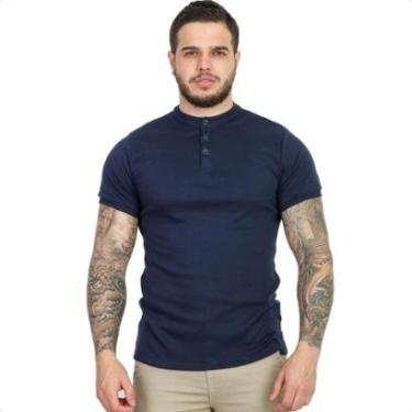 Imagem de Camiseta Camisa Gola Padre Masculina Suedine Com Botão Slim-Masculino