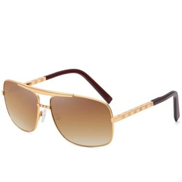 Imagem de Óculos de sol femininos Trends Double Bridge, óculos de sol punk masculino para dirigir ao ar livre, óculos de sol UV400 (dourado, degradê, chá)