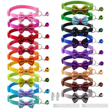 Imagem de Deetenks Coleiras para gatos pacote com 18 coleiras para animais de estimação com coleiras seguras para identificação de gatos ajustáveis 19 a 32 cm