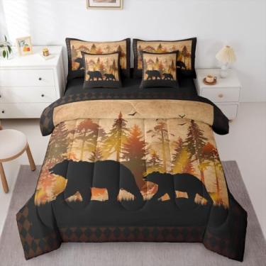 Imagem de Conjunto de edredom queen com urso, 7 peças, decoração de cabana de fazenda, rústico, para crianças, adolescentes, adultos, homens, caçadores, animais Wodland
