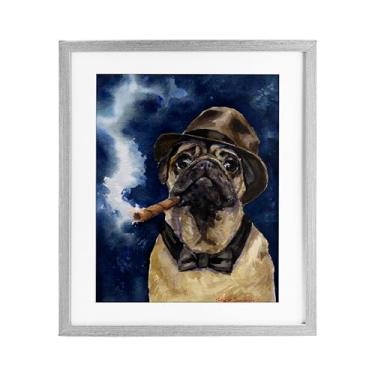 Imagem de Stupell Industries Pug brutal com impressão emoldurada cinza charuto sob vidro, design de George Dyachenko, 40,6 x 33,5 cm