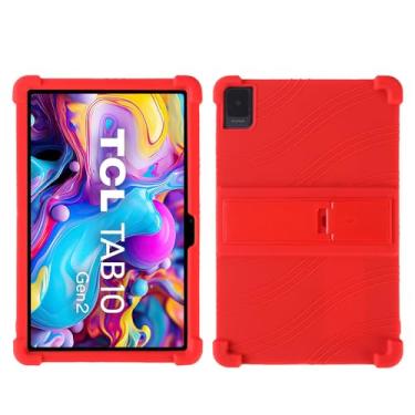 Imagem de QYiiD Capa para tablet TCL TAB 10 NXTPAPER 5G 10,4 polegadas 2025 (9199S), capa de silicone leve para crianças macia e com suporte dobrável para TCL Tab 10 Gen 2 (8196G/8496G) 10,4 polegadas, vermelha