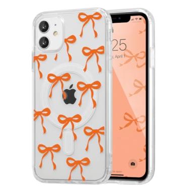 Imagem de UEEBAI Capa magnética para iPhone 11, capa de arco compatível com MagSafe, fita fina sem fio, estética, capa protetora antiamarelamento à prova de choque para mulheres e meninas - laranja