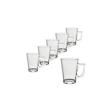 Imagem de Murlin Conjunto de 6 Canecas de Vidro Transparente, 265ml, 9,5 x 8,5cm, para Bebidas Quentes e Frias, Empilháveis