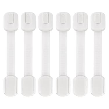 Imagem de Fechaduras de segurança pacote com 6 - fechaduras de geladeira e armário para crianças, adesivo 3M, sem perfuração, sem ímãs, ajustáveis de 10,6 a 20 cm, multiuso para cozinha, jantar, quarto e sala