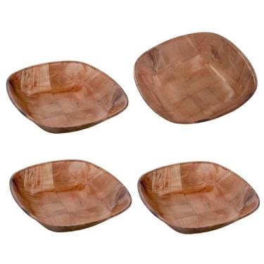 Imagem de Tigelas de Madeira，Tigela Ecológica de Madeira，Tigela de Madeira para Salada 4 Petisqueira Travessa Tigela Quadrada Bambu Petiscos 15cm