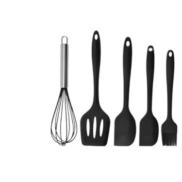 Imagem de Kit UtensíLios de Cozinha Silicone de 5，Colher Silicone，Multicolorido，Adequado para Restaurantes e Cozinhas(preto)