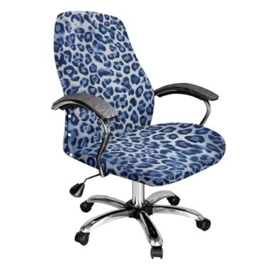 Imagem de Wanyint Capa de cadeira de escritório em casa com estampa de leopardo azul para cadeiras de apoio de braço, capa protetora de cadeira giratória universal extensível para cadeira de escritório, G