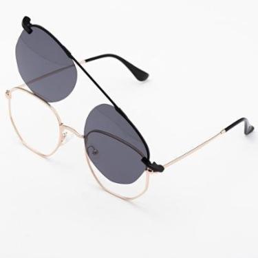 Imagem de Óculos Clipon Sol Armação Feminina Grau Metal 2 em 1/ Hexagonal 3041- Óculos Sunrise-Feminino