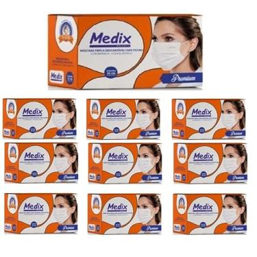 Imagem de Kit 10 Caixas Máscara Descartável Tripla Proteção com Filtro e Clipe de Ajuste Nasal Com Elástico – Total 500 Unidades
