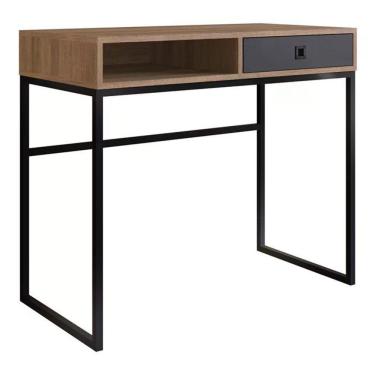 Imagem de Escrivaninha Estilo Industrial 1 Gaveta Of004 Mel Grafite Pp Milani Store Grafite Mel