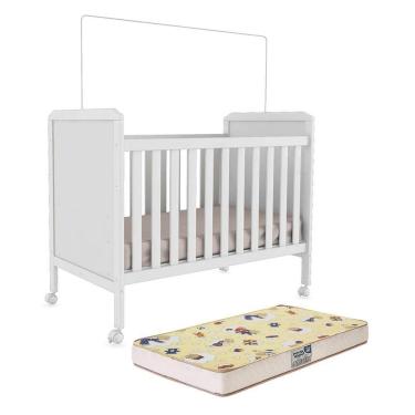 Imagem de Berço Americano Cloe 2 Em 1 Branco Brilho Com Colchão Supreme - Móveis Peroba