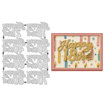 Imagem de UNICRAFTALE 8 peças de matrizes de corte de metal para aniversário de aniversário, estênceis de gravação em relevo 3D para fazer cartões, álbum de recortes, álbum de fotos, decoração de diário