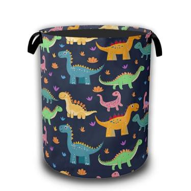 Imagem de Cestos de lavanderia de dinossauros, cesto de roupa de dinossauros coloridos, cesta de armazenamento com alças para banheiro, quarto, faculdade, dormitório, sala de estar, berçário, organizador de