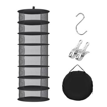 Imagem de Huolacove Rack de secagem de ervas pendurado rede de secagem dobrável com 2 clipes de aço inoxidável e gancho para plantas hidropônicas, flores, roupas, ervas, secador dobrável de malha seca (8