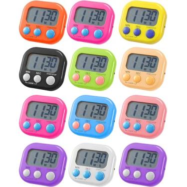 Imagem de Weewooday 12 peças de temporizador magnético digital para cozinha a granel para sala de aula, temporizador de contagem regressiva, dígitos grandes, alarme alto de ovo, bonito cronômetro de mesa para