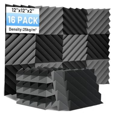 Imagem de Focusound Pacote com 16 painéis de espuma à prova de som, painéis de espuma acústica de 5 x 30 x 30 cm para parede painéis de cunha à prova de som de alta densidade para estúdio, escritório, sala de